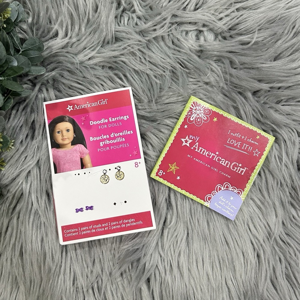 American Girl Accessories - Doodle Earrings And "Strong" Charm‎ Bundle